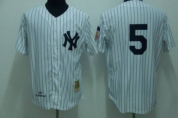 Mitchelland Ness Yankees #5 Joe DiMaggio Stitched White Throwback MLB Jersey - Click Image to Close